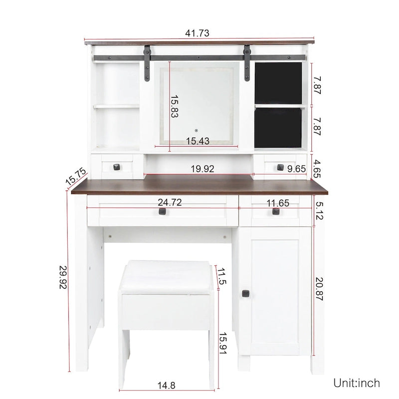 Coiffeuse de 106 cm de large avec 4 tiroirs et 1 meuble de rangement Coiffeuse