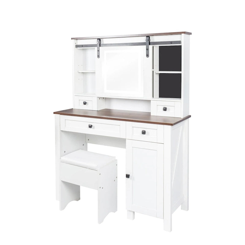 Coiffeuse de 106 cm de large avec 4 tiroirs et 1 meuble de rangement Coiffeuse