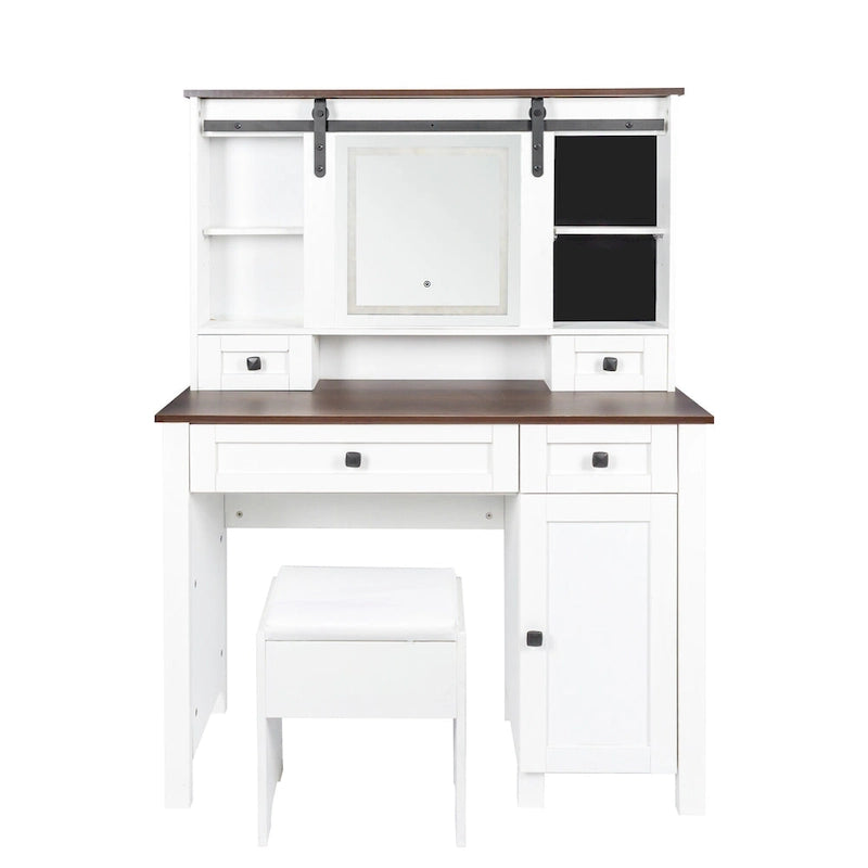 Coiffeuse de 106 cm de large avec 4 tiroirs et 1 meuble de rangement Coiffeuse