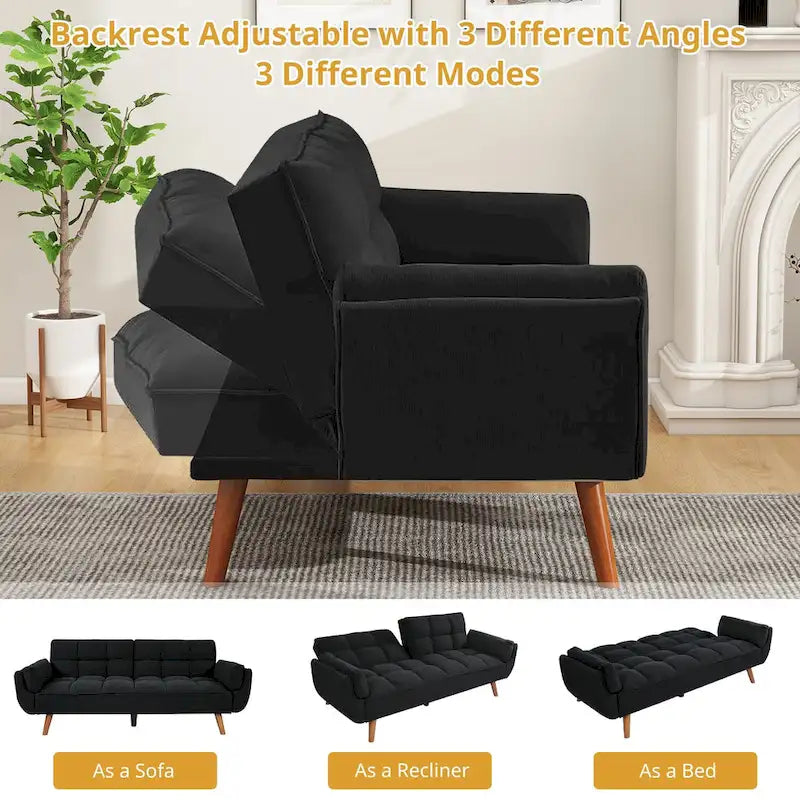 Canapé-Lit Futon 75.39 POUCES, Canapé-Lit Convertible Rembourré avec Dossier Inclinable Tufté et Divisé