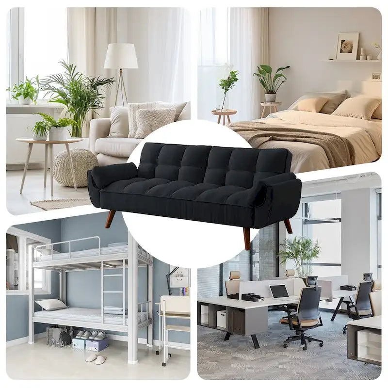 Canapé-Lit Futon 75.39 POUCES, Canapé-Lit Convertible Rembourré avec Dossier Inclinable Tufté et Divisé