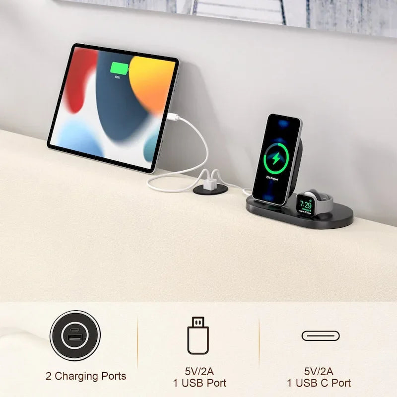 Cadre de lit plateforme avec stations de recharge et lumières LED, support en lattes de bois solides, pas besoin de sommier.