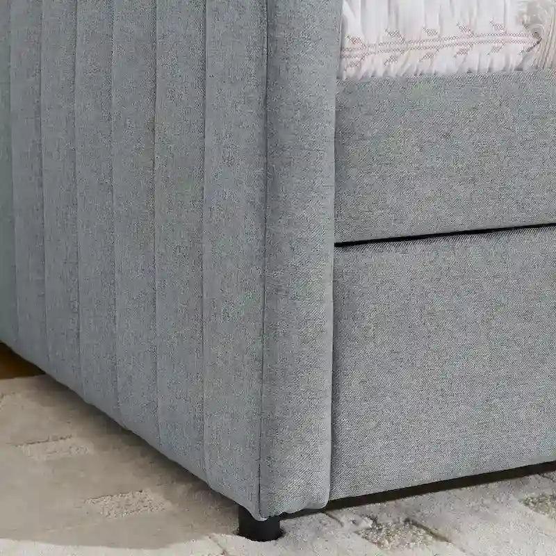 Lit de repos en lin double avec lit gigogne et rayures verticales - Capacité de 227 kg