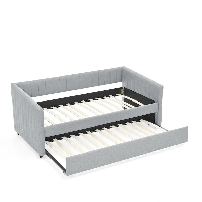 Lit de repos en lin double avec lit gigogne et rayures verticales - Capacité de 227 kg