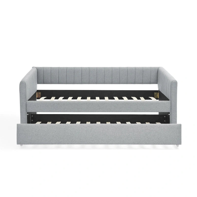 Lit de repos en lin double avec lit gigogne et rayures verticales - Capacité de 227 kg