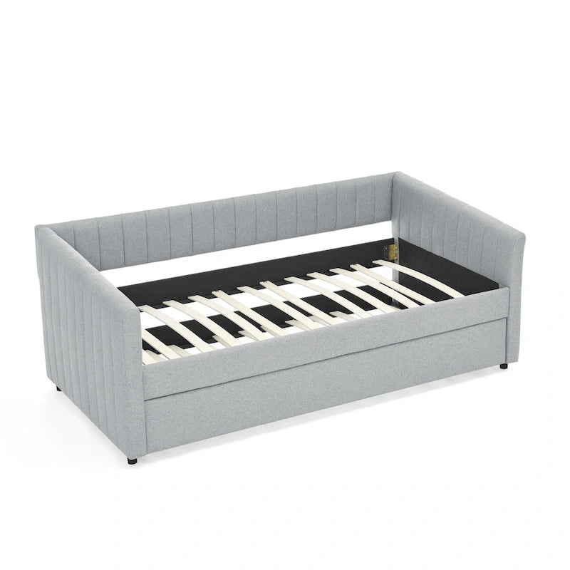 Lit de repos en lin double avec lit gigogne et rayures verticales - Capacité de 227 kg