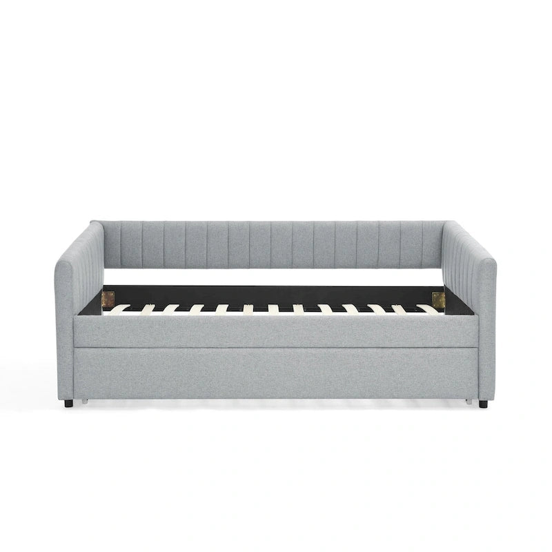 Lit de repos en lin double avec lit gigogne et rayures verticales - Capacité de 227 kg