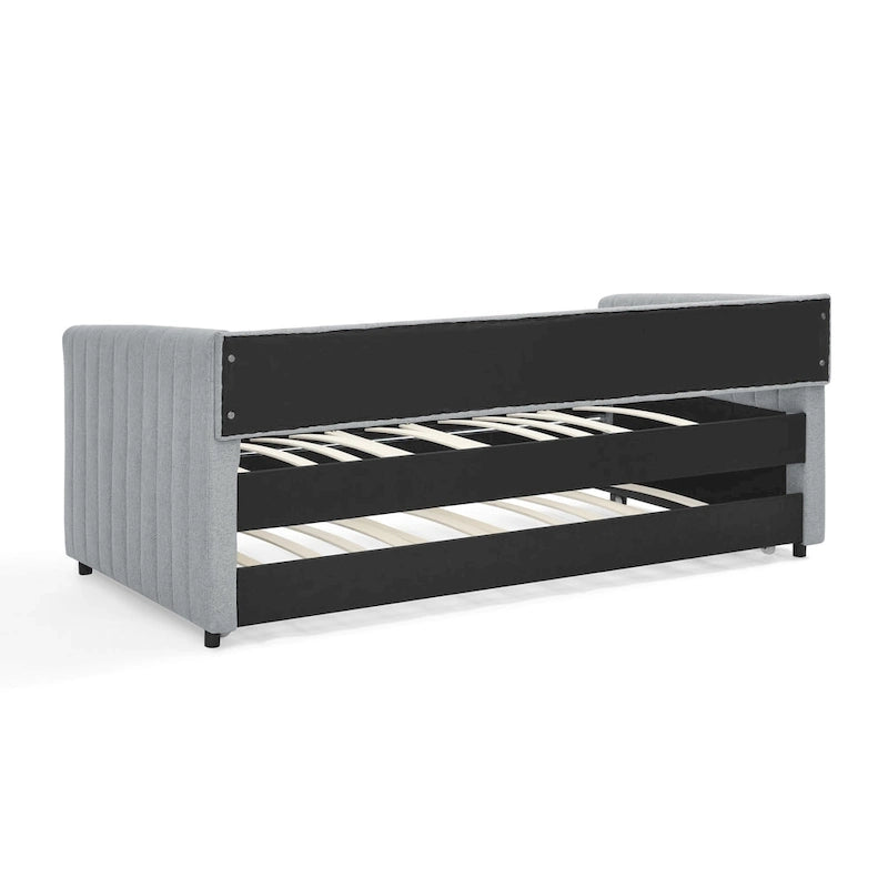 Lit de repos en lin double avec lit gigogne et rayures verticales - Capacité de 227 kg