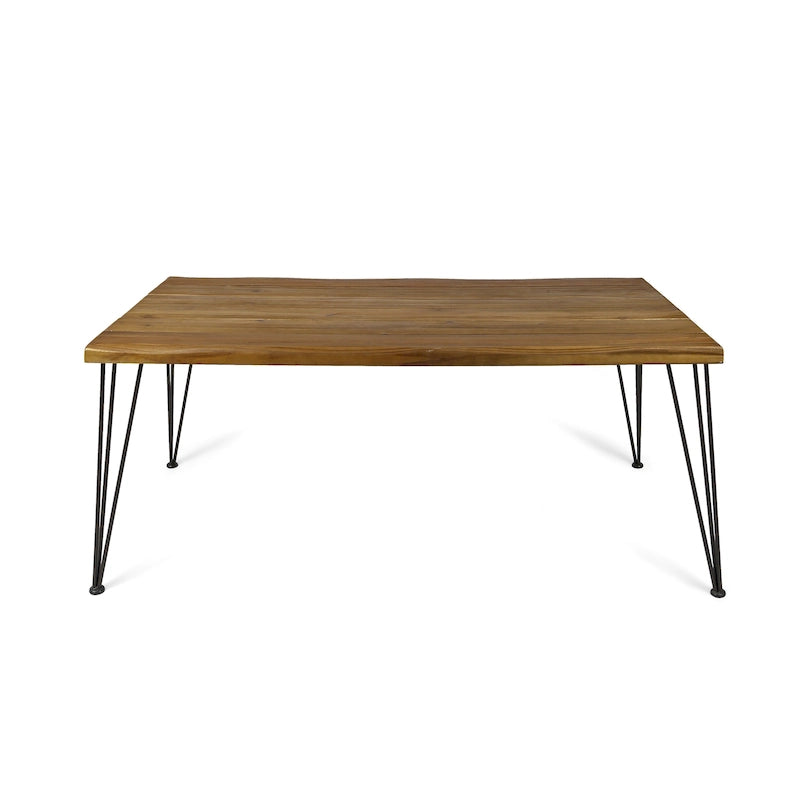 Table à manger en bois d'acacia de 72 pouces - finition teck + métal rustique