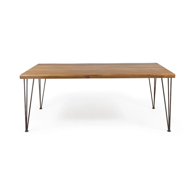 Table à manger en bois d'acacia de 72 pouces - finition teck + métal rustique