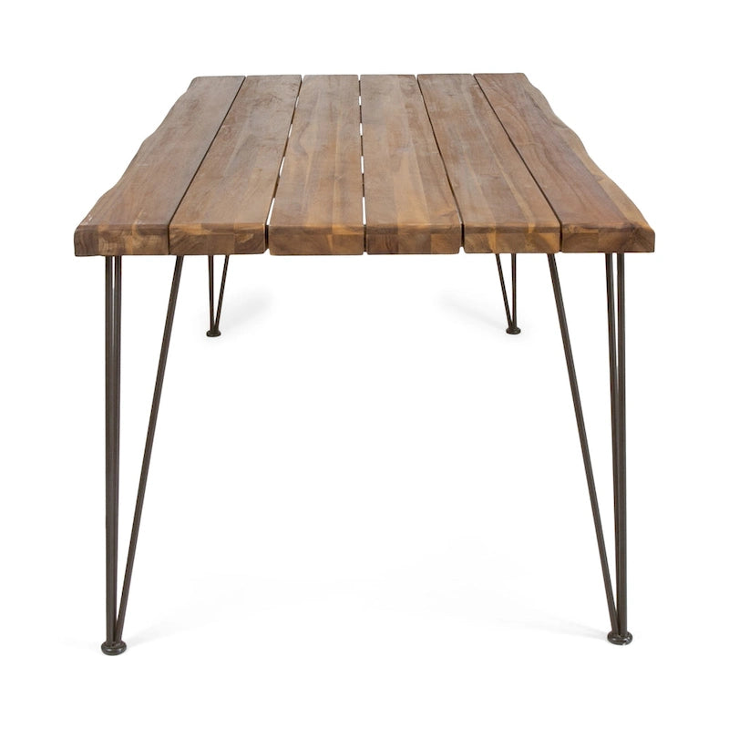 Table à manger en bois d'acacia de 72 pouces - finition teck + métal rustique