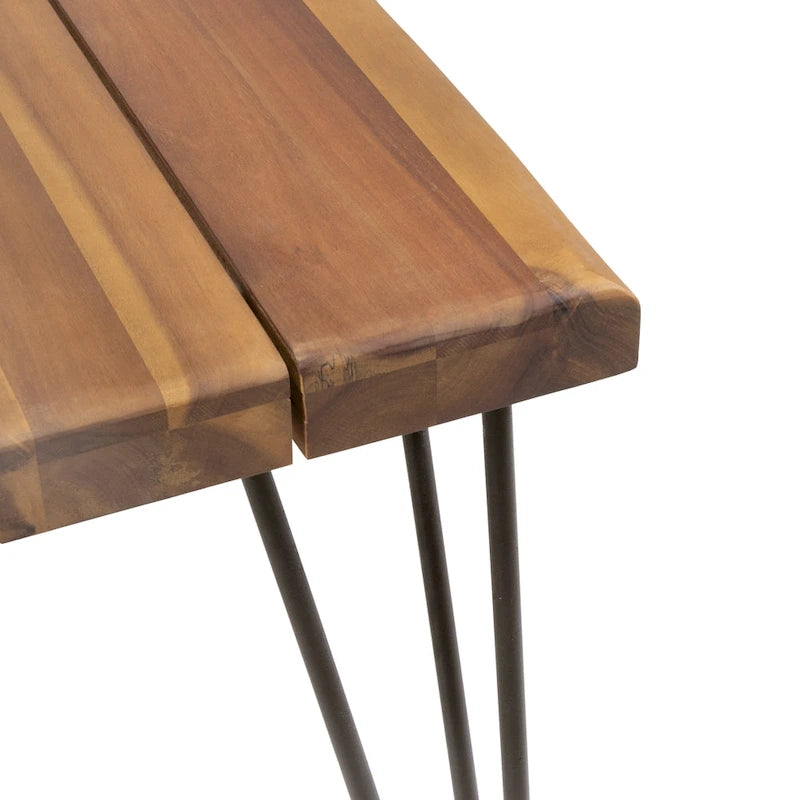 Table à manger en bois d'acacia de 72 pouces - finition teck + métal rustique