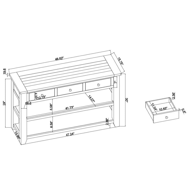 Table console en pin massif de 48 pouces avec 3 tiroirs de rangement et 2 étagères. Table d'appoint moderne pour entrée de canapé. Facile à assembler.