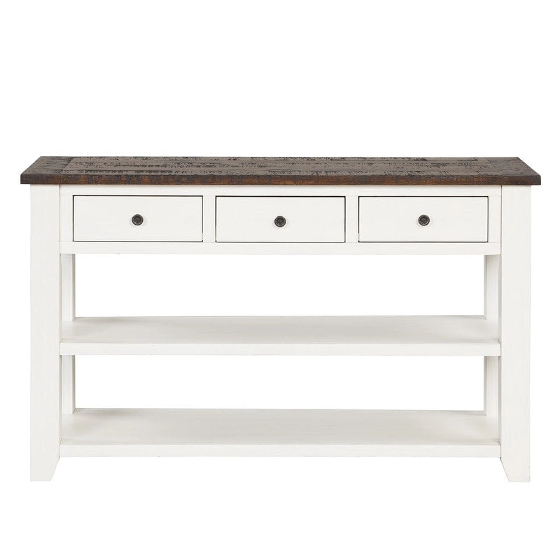 Table console en pin massif de 48 pouces avec 3 tiroirs de rangement et 2 étagères. Table d'appoint moderne pour entrée de canapé. Facile à assembler.
