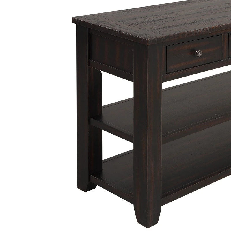 Table console en pin massif de 48 pouces avec 3 tiroirs de rangement et 2 étagères. Table d'appoint moderne pour entrée de canapé. Facile à assembler.