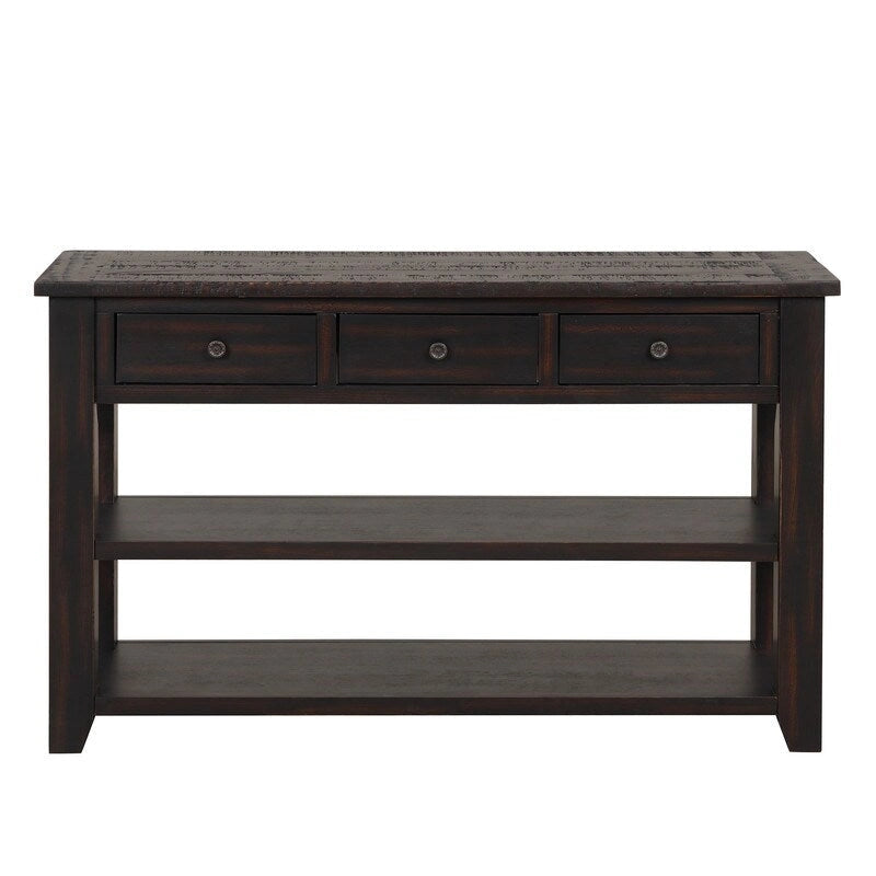 Table console en pin massif de 48 pouces avec 3 tiroirs de rangement et 2 étagères. Table d'appoint moderne pour entrée de canapé. Facile à assembler.