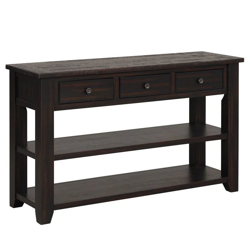 Table console en pin massif de 48 pouces avec 3 tiroirs de rangement et 2 étagères. Table d'appoint moderne pour entrée de canapé. Facile à assembler.