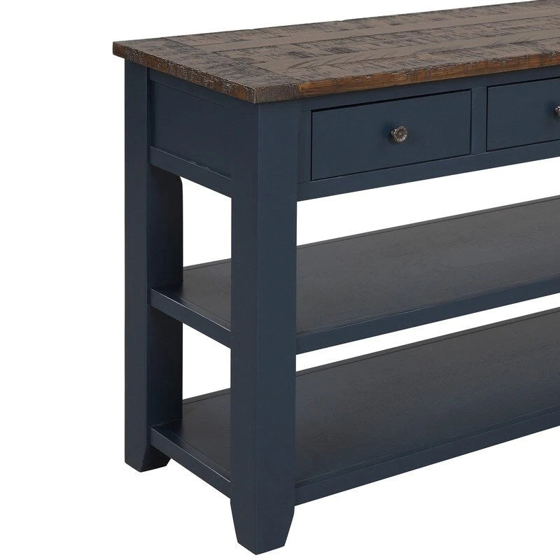 Table console en pin massif de 48 pouces avec 3 tiroirs de rangement et 2 étagères. Table d'appoint moderne pour entrée de canapé. Facile à assembler.