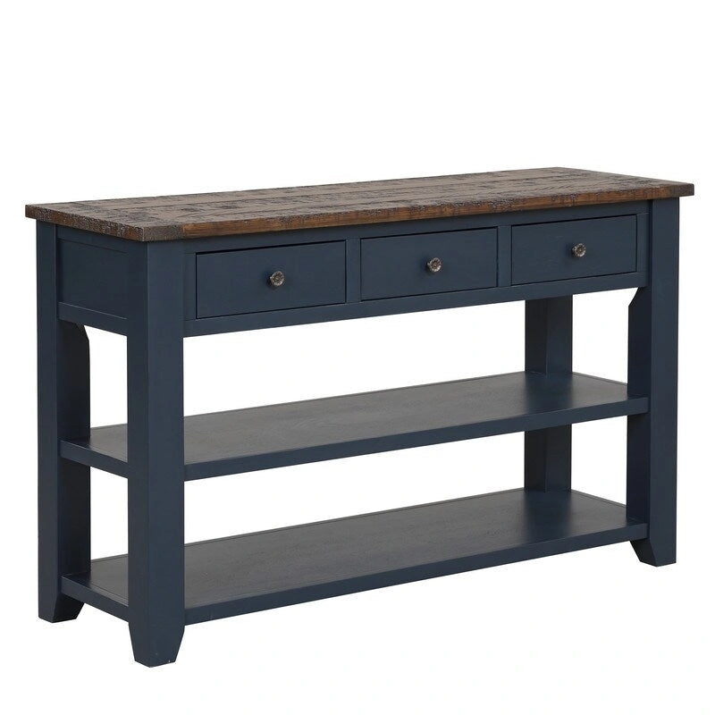 Table console en pin massif de 48 pouces avec 3 tiroirs de rangement et 2 étagères. Table d'appoint moderne pour entrée de canapé. Facile à assembler.