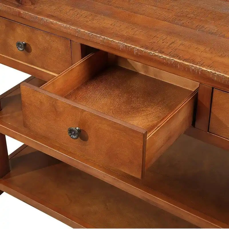 Table console en pin massif de 48 pouces avec 3 tiroirs de rangement et 2 étagères. Table d'appoint moderne pour entrée de canapé. Facile à assembler.