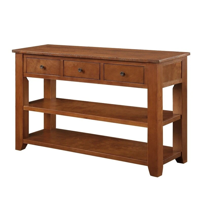 Table console en pin massif de 48 pouces avec 3 tiroirs de rangement et 2 étagères. Table d'appoint moderne pour entrée de canapé. Facile à assembler.