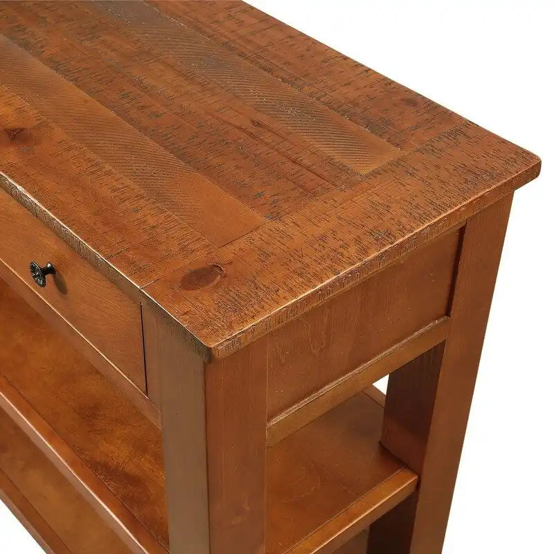 Table console en pin massif de 48 pouces avec 3 tiroirs de rangement et 2 étagères. Table d'appoint moderne pour entrée de canapé. Facile à assembler.
