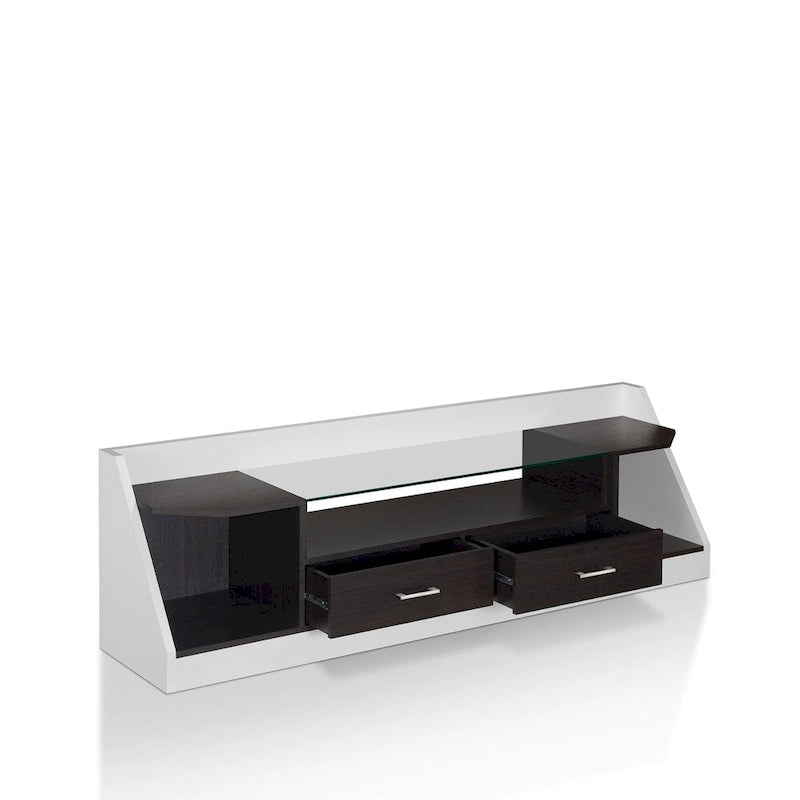 Meuble TV contemporain blanc en verre multifonctionnel de 178 cm