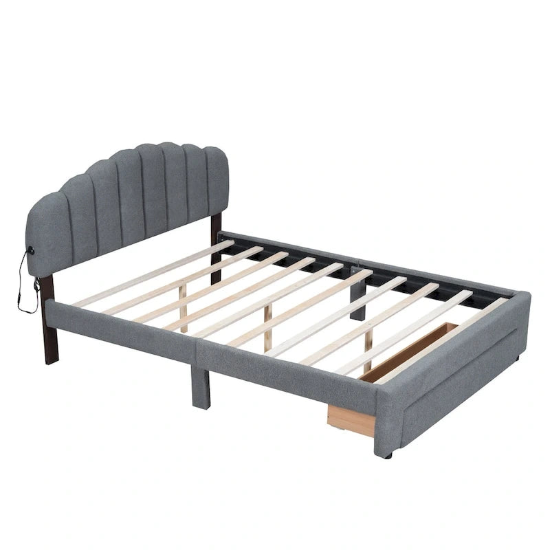 Lit plateforme tapissé de taille Queen avec tiroir