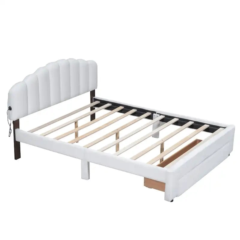 Lit plateforme tapissé de taille Queen avec tiroir