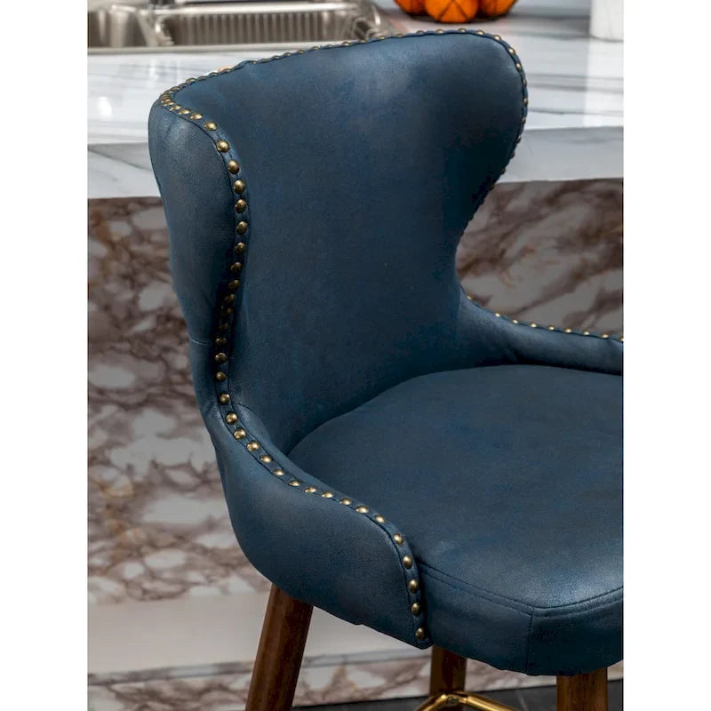 Lot de 2 tabourets de bar touffetés en similicuir et clous décoratifs, style Mid-century Modern