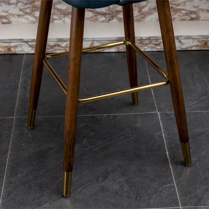 Lot de 2 tabourets de bar touffetés en similicuir et clous décoratifs, style Mid-century Modern