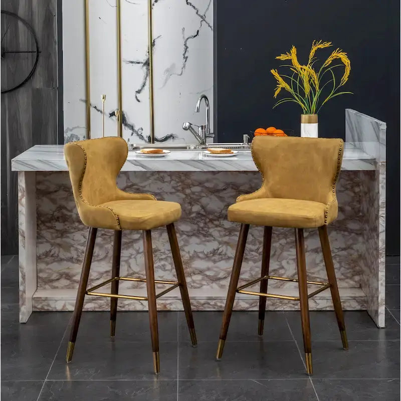 Lot de 2 tabourets de bar touffetés en similicuir et clous décoratifs, style Mid-century Modern