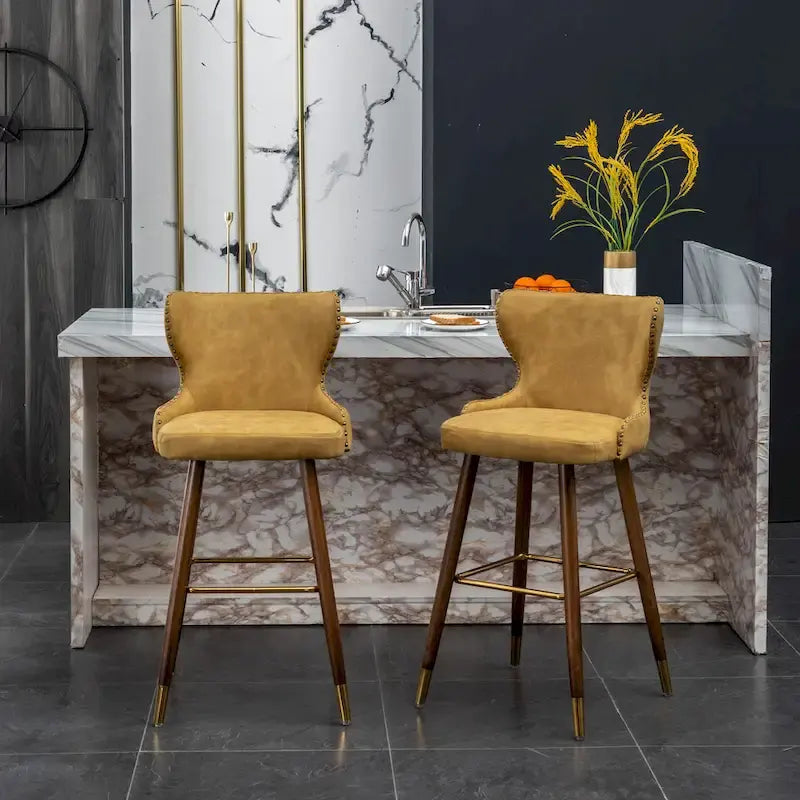 Lot de 2 tabourets de bar touffetés en similicuir et clous décoratifs, style Mid-century Modern