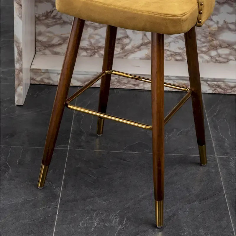 Lot de 2 tabourets de bar touffetés en similicuir et clous décoratifs, style Mid-century Modern