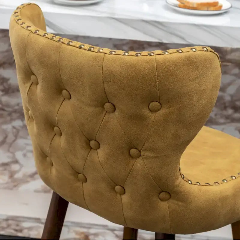 Lot de 2 tabourets de bar touffetés en similicuir et clous décoratifs, style Mid-century Modern