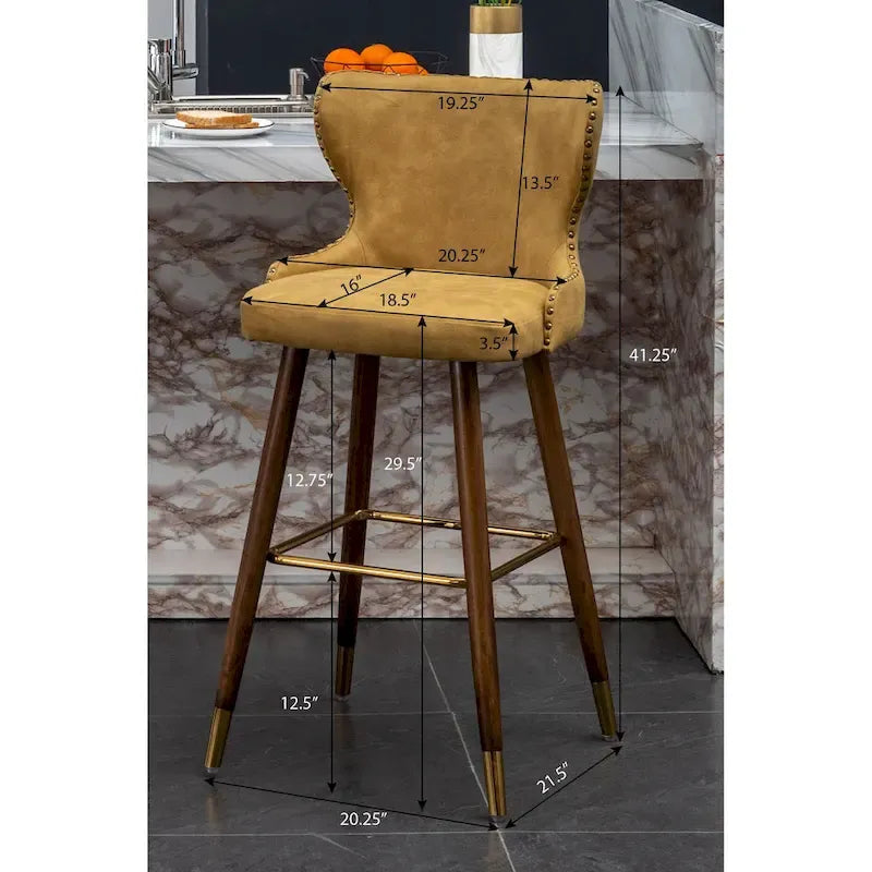 Lot de 2 tabourets de bar touffetés en similicuir et clous décoratifs, style Mid-century Modern