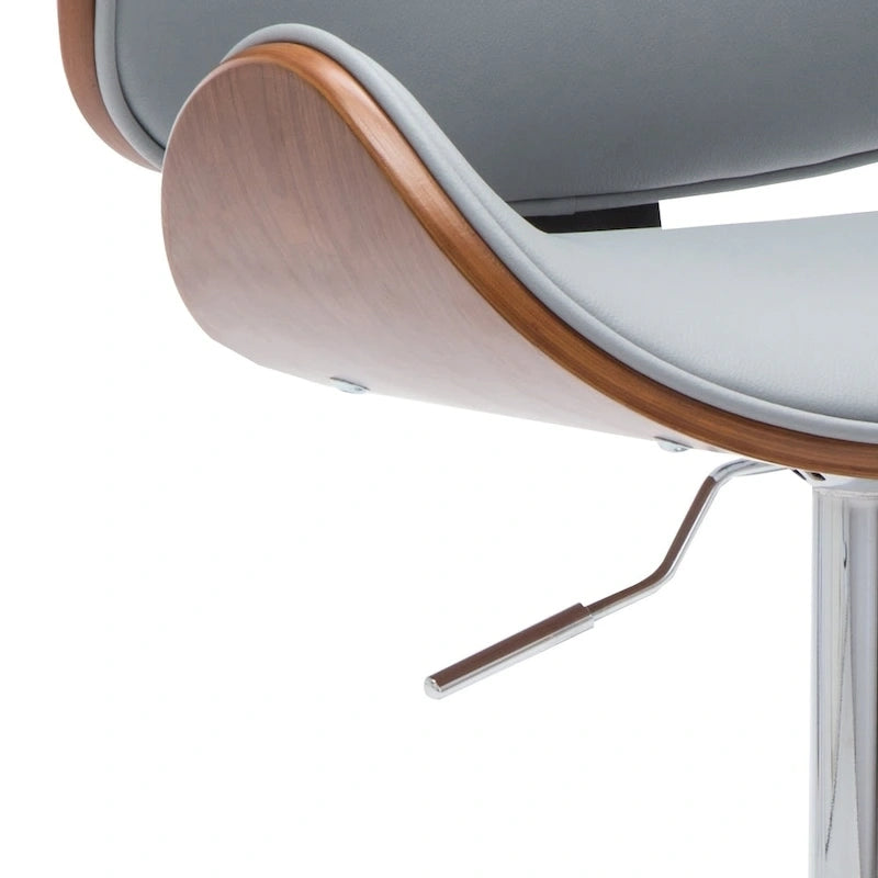 Tabouret de bar moderne pivotant en noyer, bois courbé et réglable en hauteur