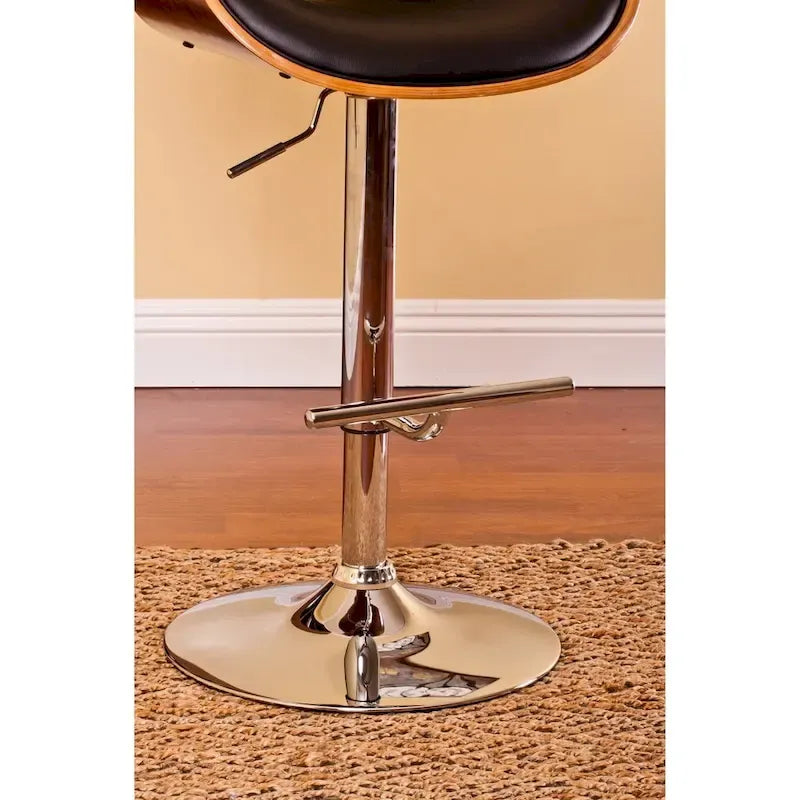 Tabouret de bar moderne pivotant en noyer, bois courbé et réglable en hauteur
