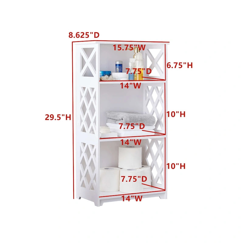 Étagères de rangement ouvertes à 3 niveaux, pour chambre, blanches