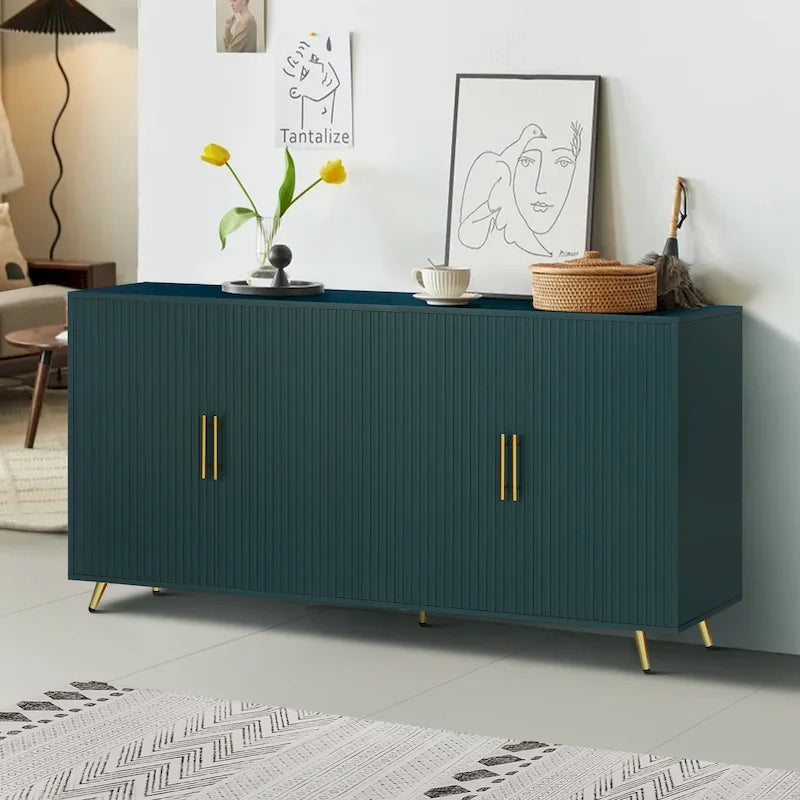 Meuble TV en bois avec armoire de rangement et étagères réglables - 15,70 x 60,00 x 32,30