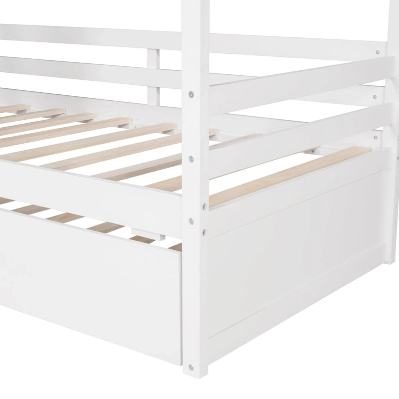 Lit cabane double en bois avec lit gigogne double (naturel)