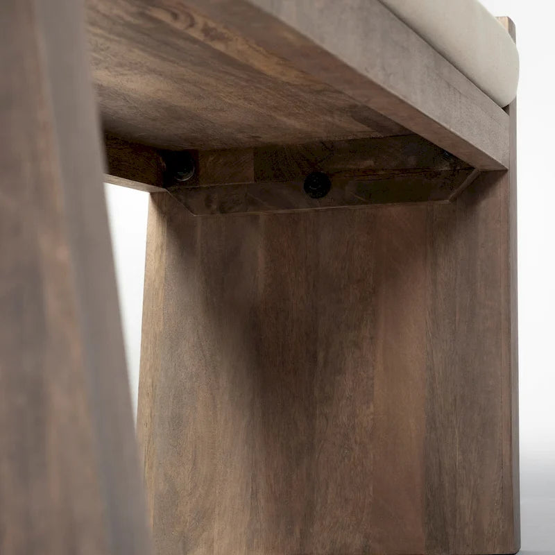 Banc d'entrée en tissu crème avec bois marron - 58 L x 15 P x 20 H