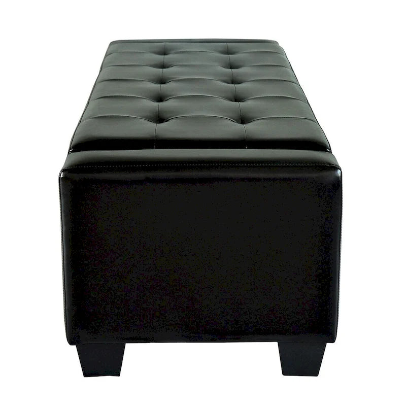 Banc de rangement ottoman en similicuir noir