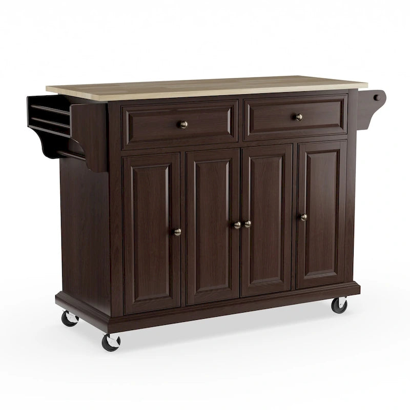 Chariot/Îlot de cuisine en acajou pleine grandeur - 18p x 51,5L x 36H