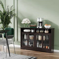 Bahut de rangement de cuisine moderne, buffet, placard avec portes coulissantes en verre et étagère réglable, brun foncé