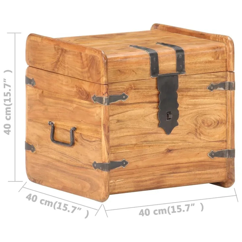 Malle de rangement avec loquet pour chambre en bois d'acacia massif - 40 x 40 x 40 cm (l x P x H)