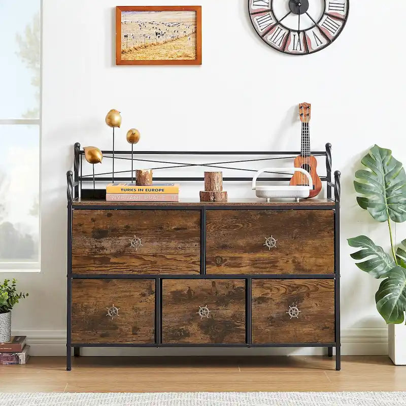 Commode en bois avec 5 tiroirs Meuble de rangement pour chambre, salon