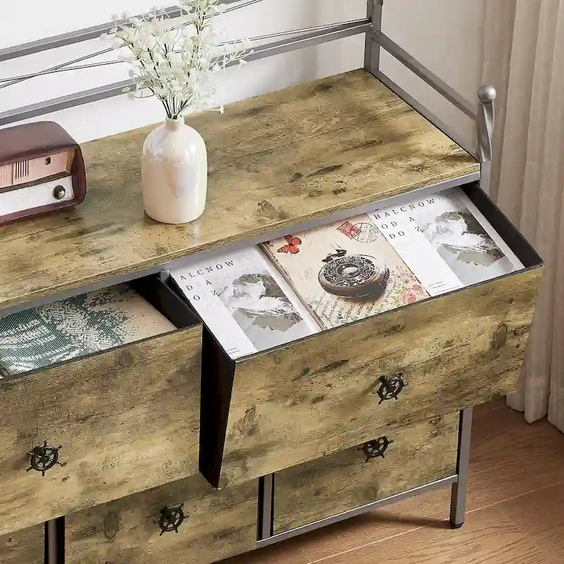 Commode en bois avec 5 tiroirs Meuble de rangement pour chambre, salon