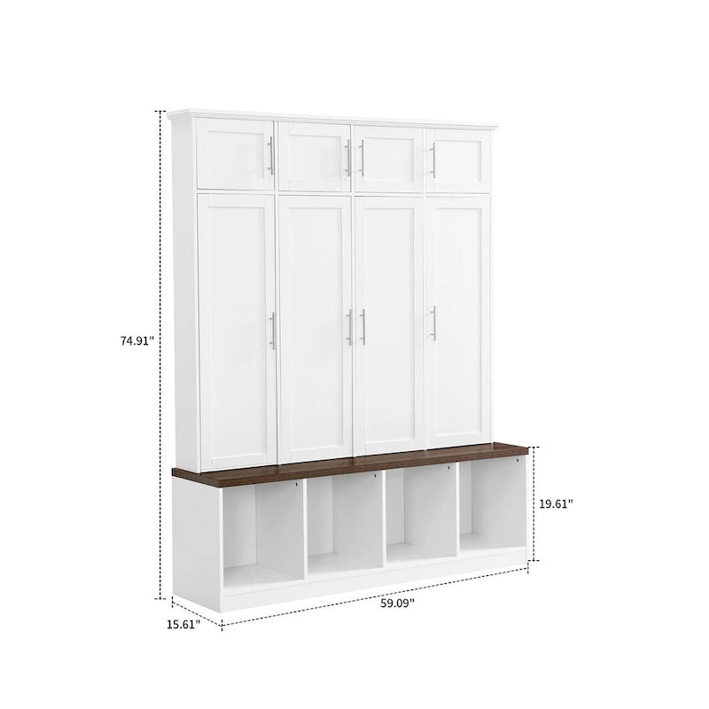 Meuble d'entrée haut en bois élégant avec 8 armoires et 4 compartiments de rangement ouverts