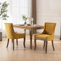 Chaises de salle à manger en tissu épais avec pieds en bois massif, clous de tapissier bronze, lot de 2